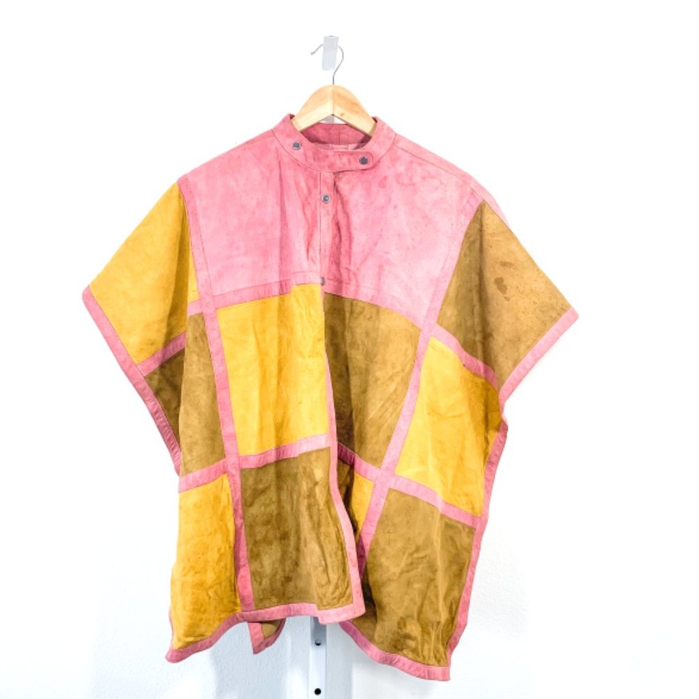Vintage Leather Suede Poncho Cape